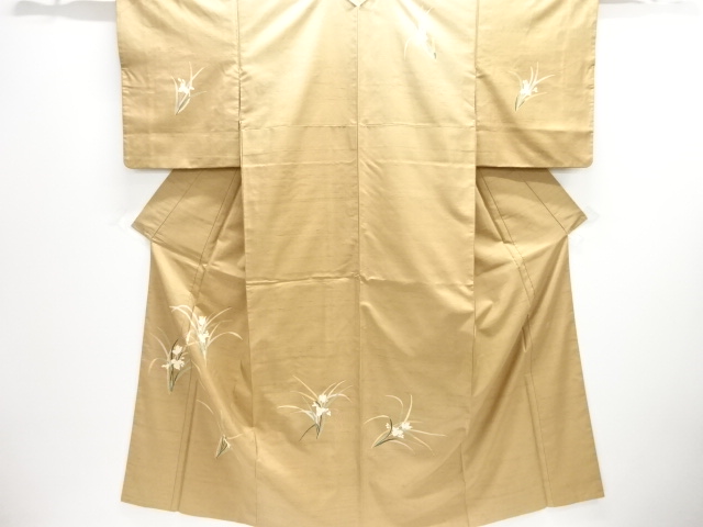 JAPANESE KIMONO / HOMONGI / SILK / KAGA YUZEN / HAKUSAN TSUMUGI / FLORAL PLANTS / BY NARITAKE TOMOO